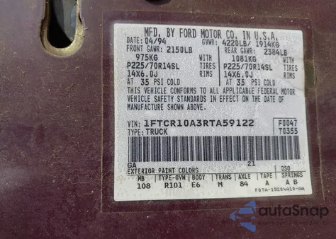 1994 Ford Ranger z USA, uszkodzony, nr VIN 1FTCR10A3RTA59122